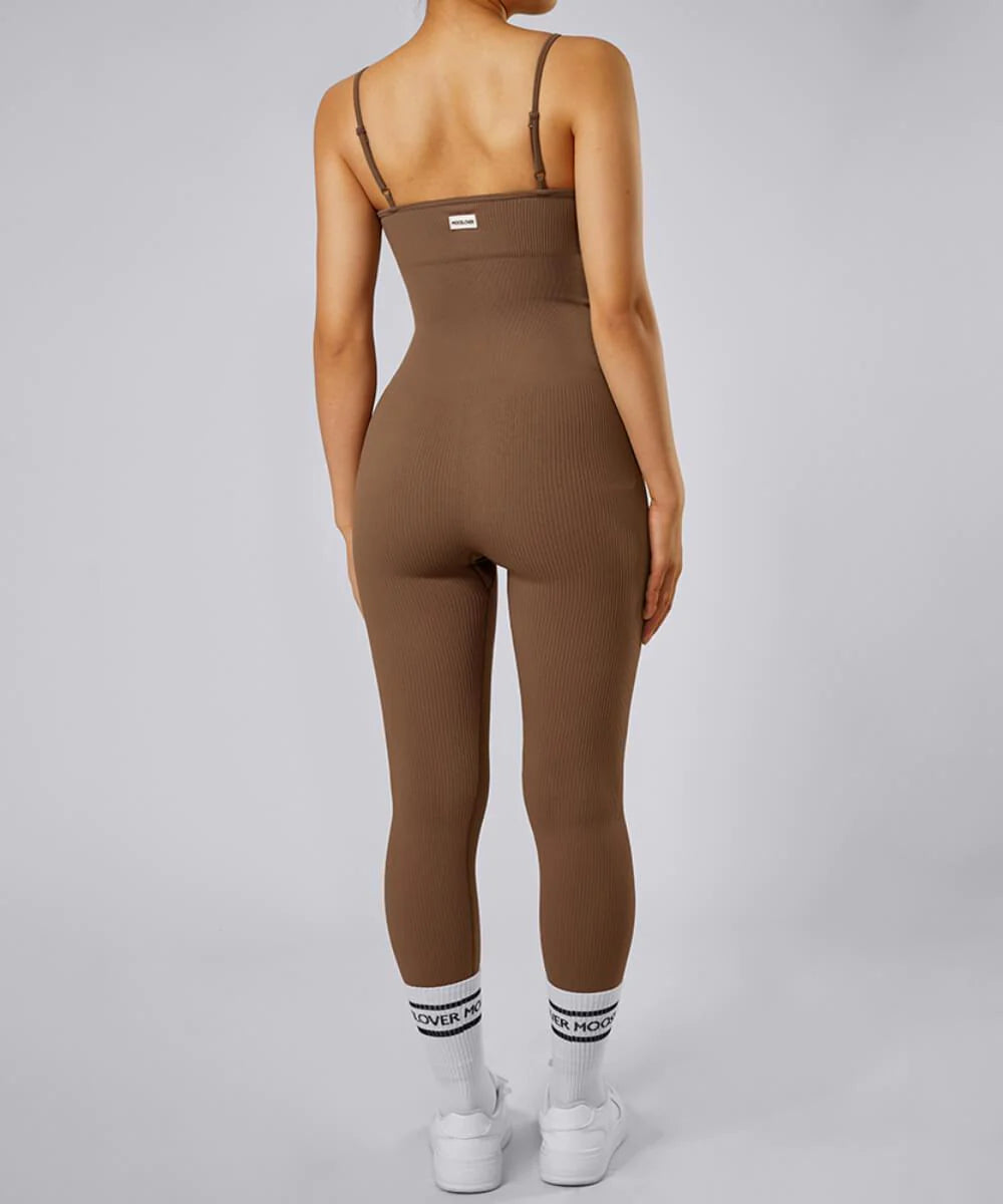 Ribbed Tummy Control Solid Color Spaghetti Strap Seamless Jumpsuit